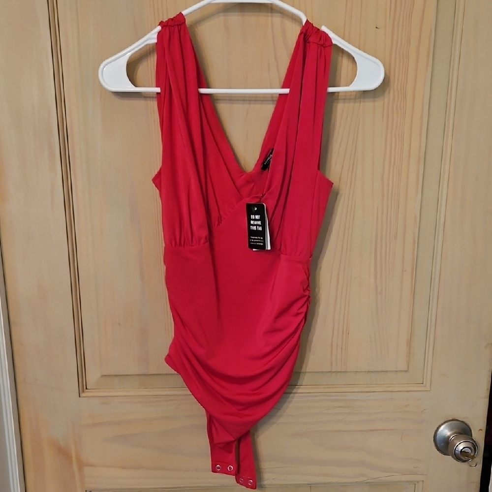 Red V-Neck Bodysuit